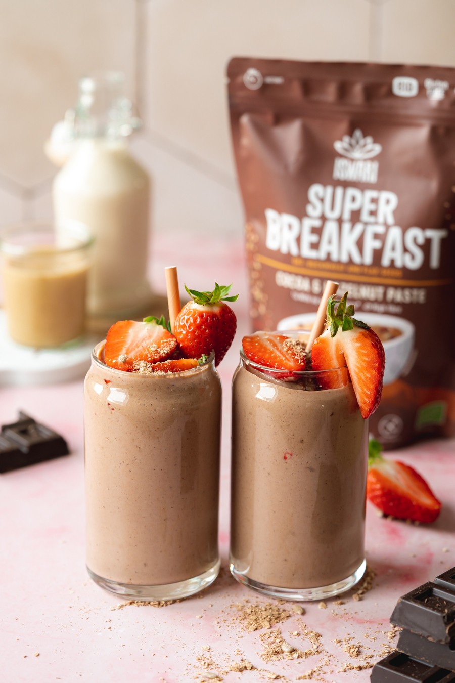 Smoothie Cacao, Noisettes et Fraises